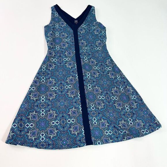 Title Nine Dress Womens Small Geometric Sleeveless Blue Athletic Pocket V Neck - Picture 2 of 10
